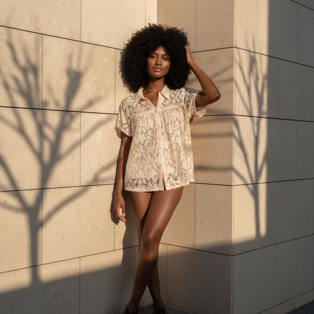 Cream Lace Short Sleeve Blouse